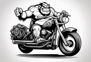 Ogre riding a Harley with ape hanger handlebars tattoo idea