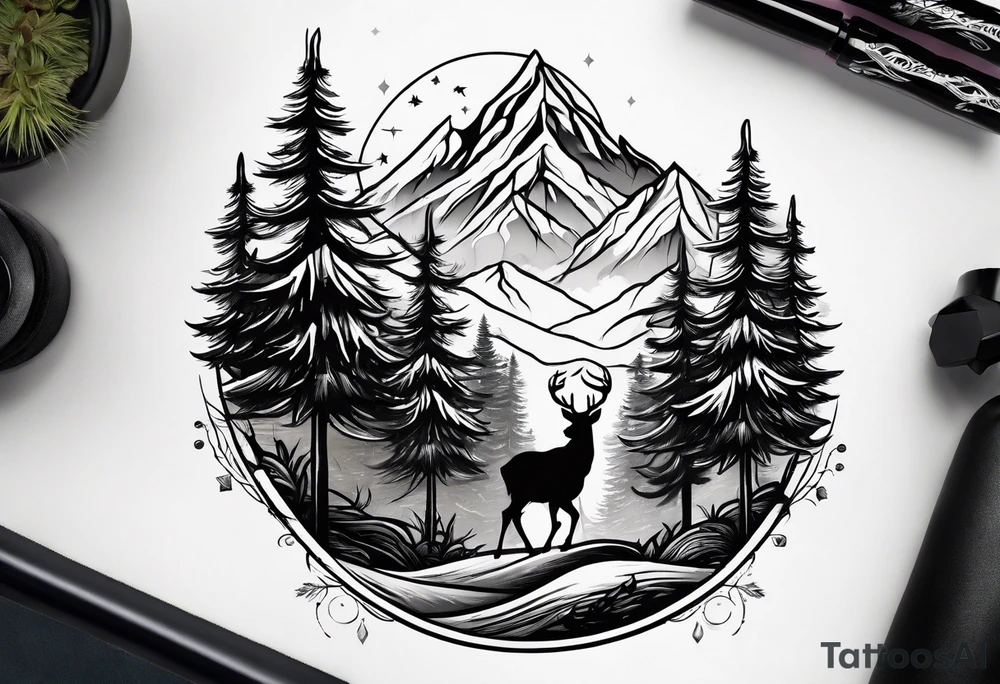mountain with small deer tattoo idea