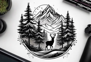mountain with small deer tattoo idea