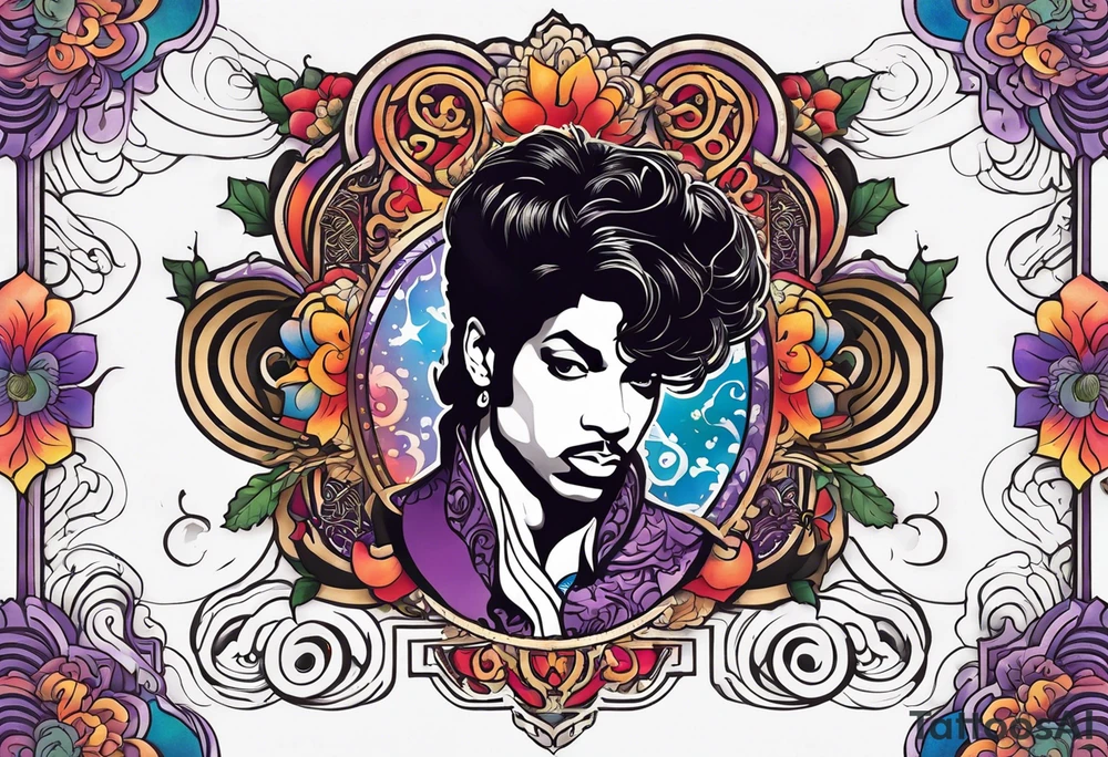 Tattoo honoring the musician Prince that also incorporates Pride colors. tattoo idea