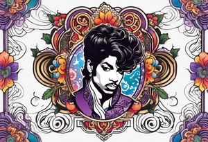 Tattoo honoring the musician Prince that also incorporates Pride colors. tattoo idea