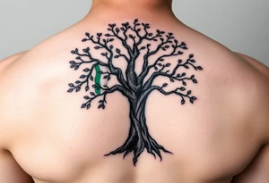 Tree of life with Jamaican and Irish flag colours combined on the leaves tattoo idea