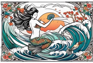mermaid jumping to see pelicans tattoo idea
