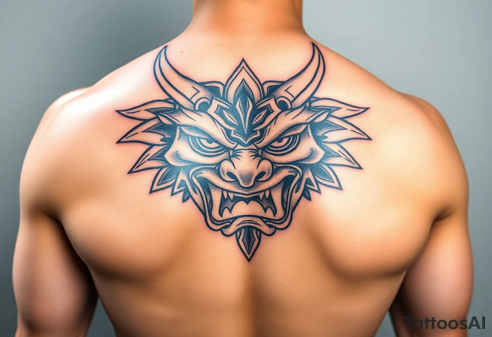Fierce Japanese oni mask that a samurai would wear into battle. tattoo idea