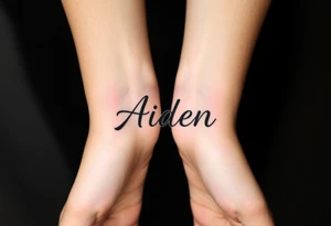 The name Aiden thick
 and bold cursive tattoo idea
