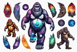 Big foot with chakra spiritual galaxy above his head tattoo idea