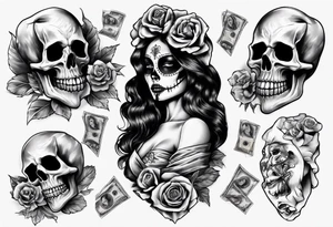 santa la muerta with money luxury tattoo idea