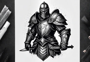 dark fantasy style knight in armor savage warrior, inner bicep tattoo design tattoo idea