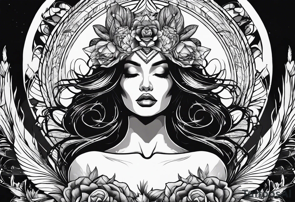 Resurrection Beautiful woman rising from her dead self to inner peace and self-love tattoo idea