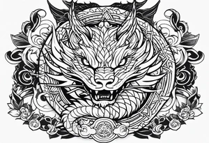 wristband tattoo with dragon and cat tattoo idea