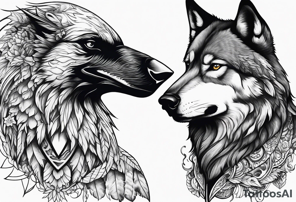 Crow and wolf tattoo idea