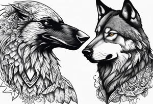 Crow and wolf tattoo idea