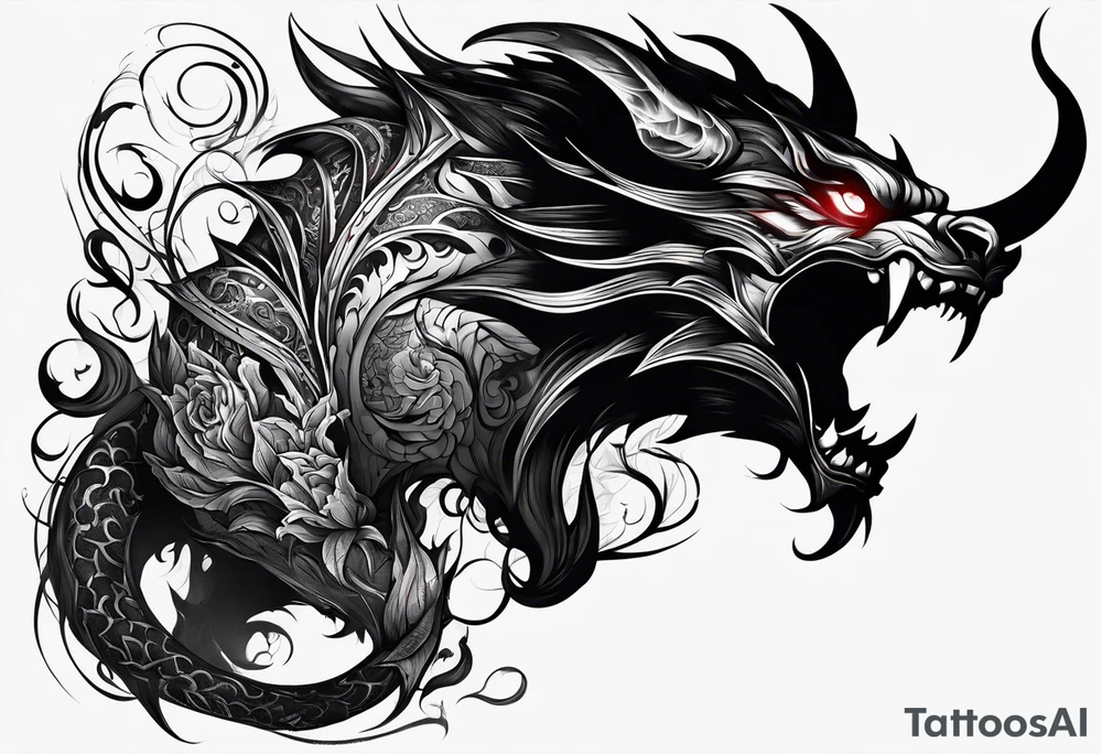 the shadow of a demon following a men tattoo idea