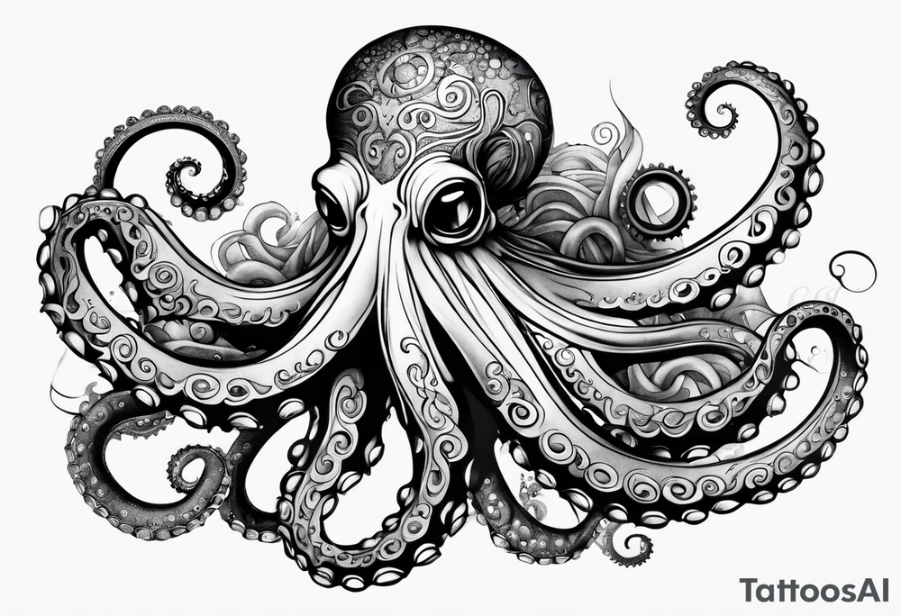 Octopus peaceful waves steampunk tattoo idea