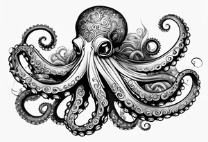 Octopus peaceful waves steampunk tattoo idea