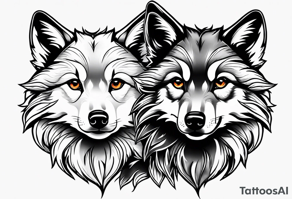 2 cute baby wolves tattoo idea