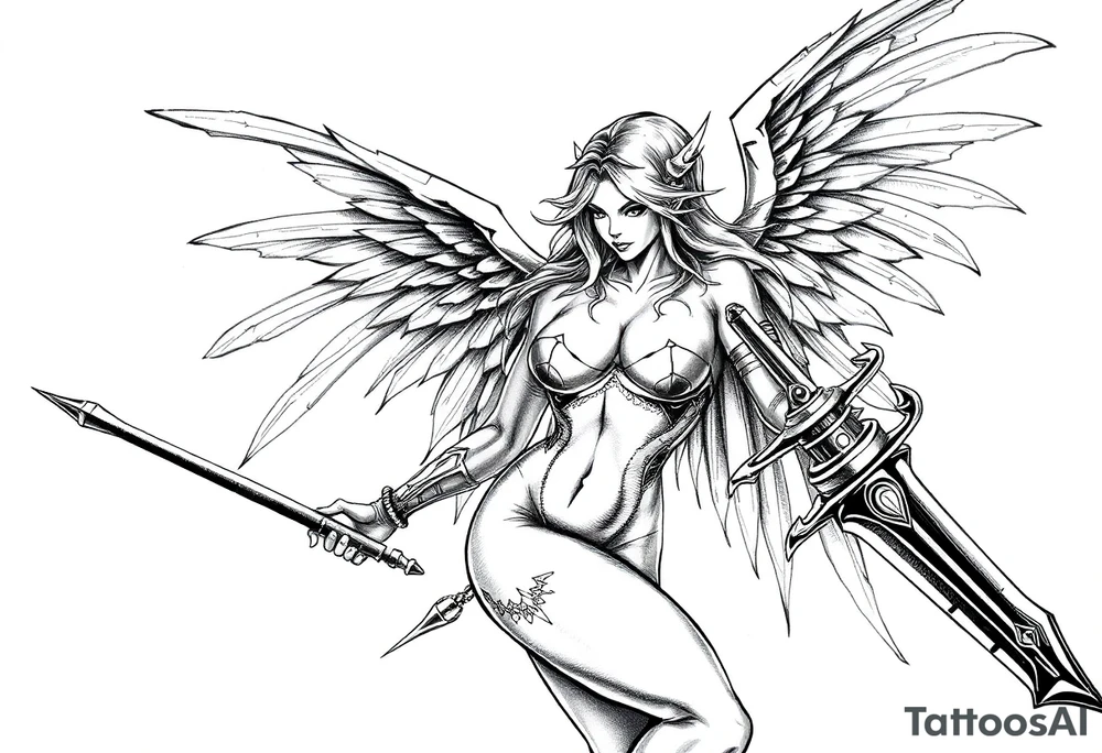 Goth angel sexy full body warrior tattoo idea