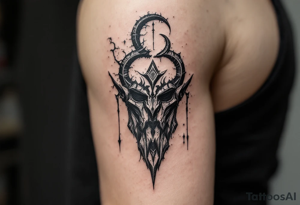 A black Zbruch idol with weathered stone texture, representing the ancient Slavic god of the underworld and balance. tattoo idea
