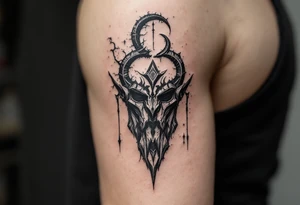 A black Zbruch idol with weathered stone texture, representing the ancient Slavic god of the underworld and balance. tattoo idea