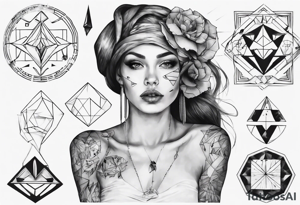 beautiful woman mixed with geometric objects tattoo idea beautiful woman mixed with geometric objects tattoo idea