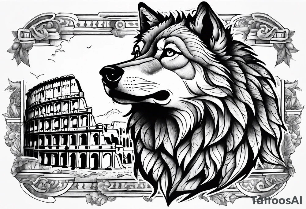 tattoo with a wolf and the Roman Colosseum. tattoo idea