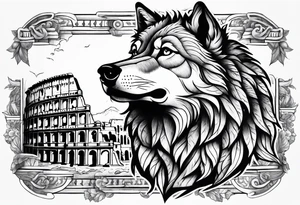 tattoo with a wolf and the Roman Colosseum. tattoo idea
