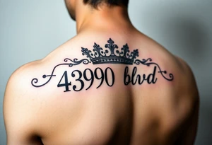 Address of 4290 blvd T53 with a crown on upper arm tattoo idea