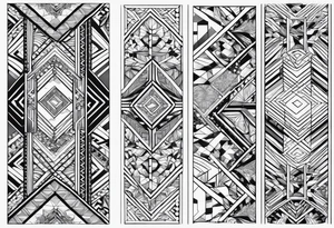 Mix match geometric pattern full leg and butt sleeve male tattoo idea