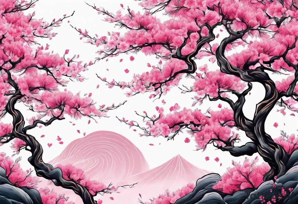 pink silktree blossoms floating tattoo idea