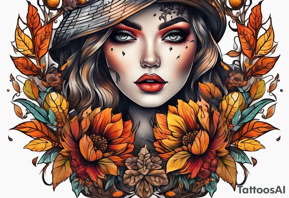 Knee tattoo with fall colors tattoo idea