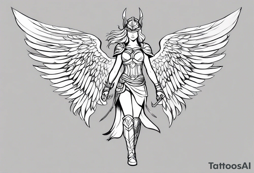 The full body of a Valkyrie with wings tattoo idea
