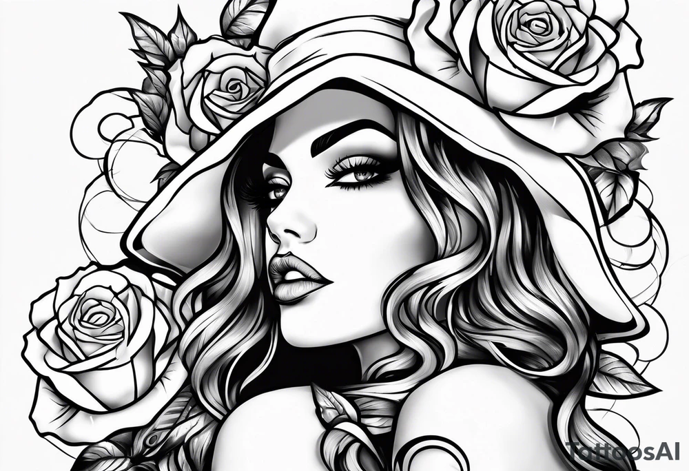 Beautiful woman roses tattoo idea