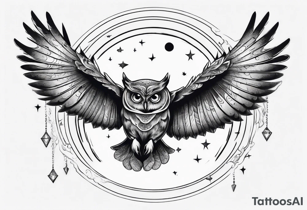 Wise Owl flying towards the Dark Moon. tattoo idea