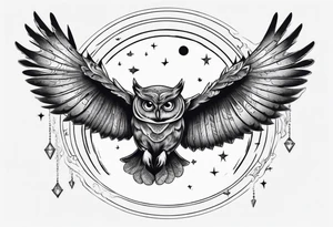 Wise Owl flying towards the Dark Moon. tattoo idea