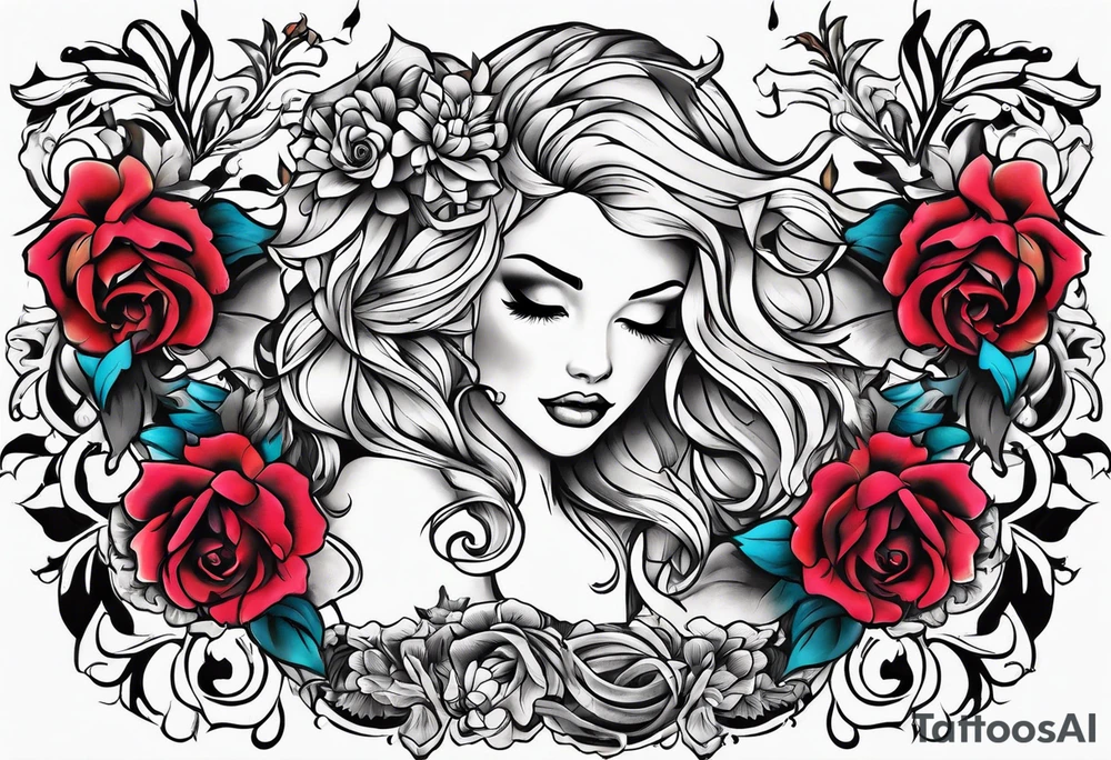 neck tattoo stencil of flowers about pain and struggle in new school or polka trash style tattoo idea