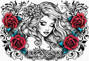 neck tattoo stencil of flowers about pain and struggle in new school or polka trash style tattoo idea