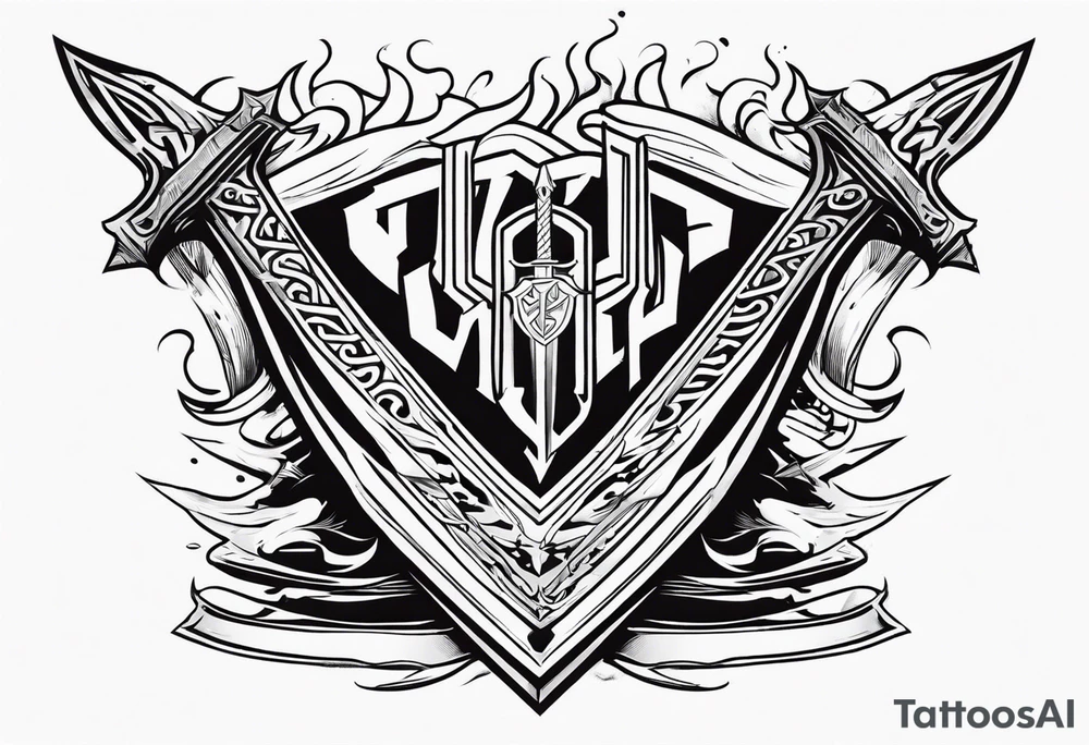 Valhalla fire sword shield stairs tattoo idea