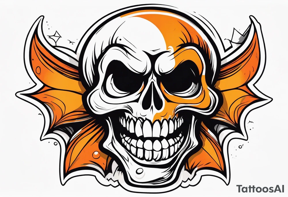 skull laughing black and orange tattoo idea