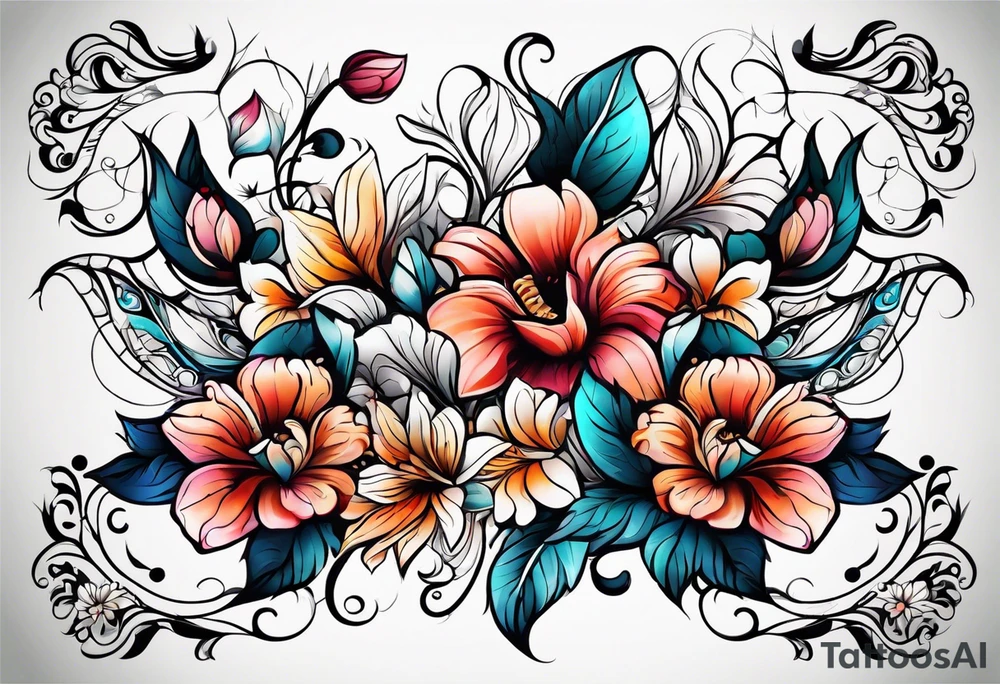 ornaments of flowers tattoo idea