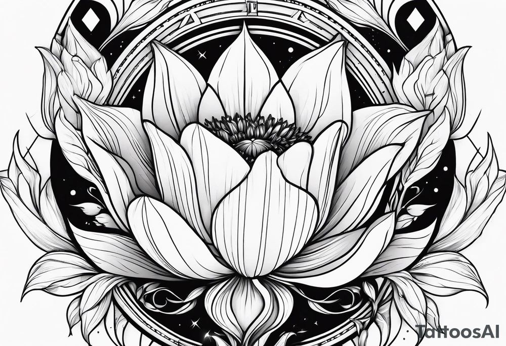 Futuristic design for Virgo zodiac sign and tulips tattoo idea