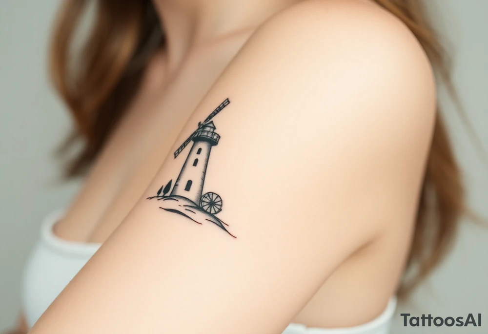 Create imagine with one half of a lighthouse and one half of a farm windmill tattoo idea