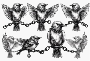 A headless songbird with shackle and chain on the leg tattoo idea