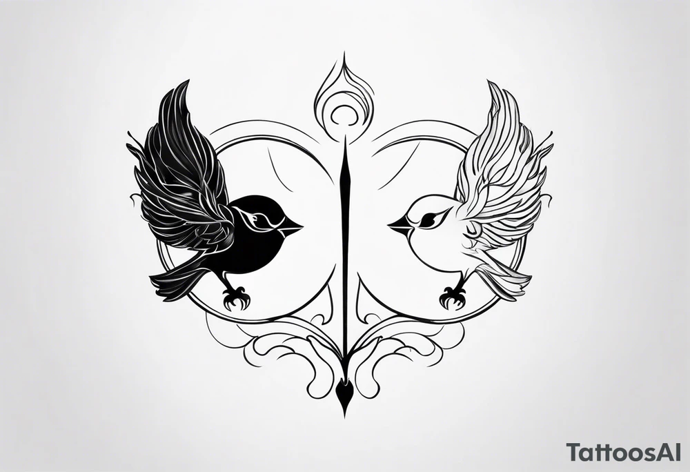 Semicolon with two birds and theatre masks tattoo idea