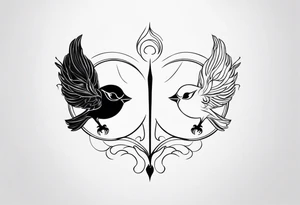 Semicolon with two birds and theatre masks tattoo idea