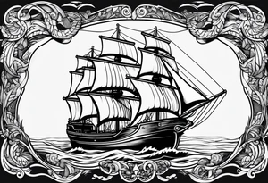 ship in a bottle, but the ship is in a storm tattoo idea