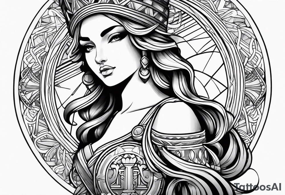 Athena Arm sleeve micorealistic tattoo idea