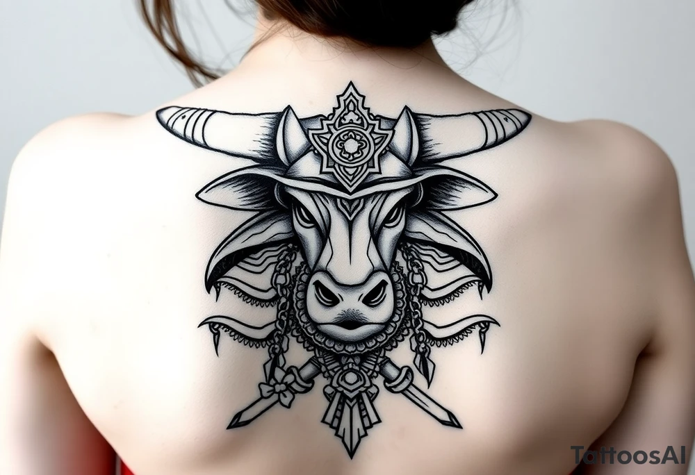 Ox dressed up as samurai warriors tattoo idea