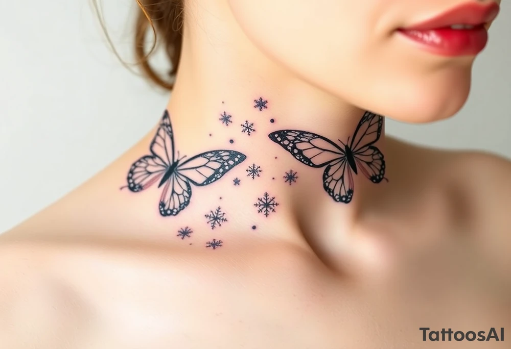 Flying butterflies with snowflakes tattoo idea