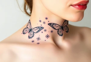 Flying butterflies with snowflakes tattoo idea