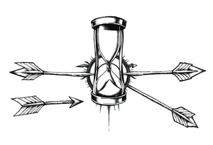 Detailed arrows pointing different ways with hourglass and compass over top tattoo idea